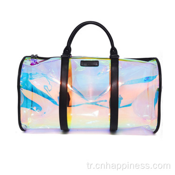 Yeni hologram şeffaf eğlence plajı pvc seyahat çantası moda haddeleme omuz depolama çantası eğimli çanta bagajı duffel çanta